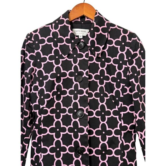 Skirtin Around Jacket Black Pink Floral Print Long Sleeves Pockets Cotton Size 8 - Picture 2 of 11